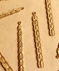 6 pc. Raw Brass Line of Leaves Dangle Charms : 63mm by 5mm - made in USA | RB-1112