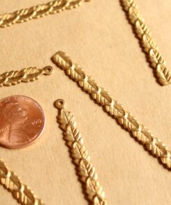 6 pc. Raw Brass Line of Leaves Dangle Charms : 63mm by 5mm - made in USA | RB-1112