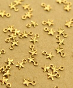 30 pc. Tiny Raw Brass Barn Star Charms: 4mm by 6mm - made in USA | RB-1359