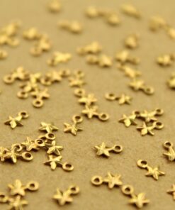 30 pc. Tiny Raw Brass Barn Star Charms: 4mm by 6mm - made in USA | RB-1359