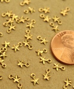 30 pc. Tiny Raw Brass Barn Star Charms: 4mm by 6mm - made in USA | RB-1359