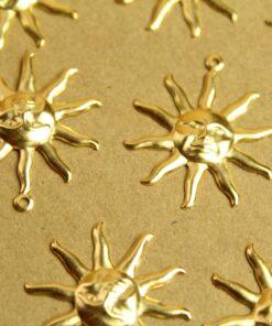 6 pc. Large Gold Plated Brass Sun Charms: 29.5mm by 25.5mm - made in USA | GLD-157