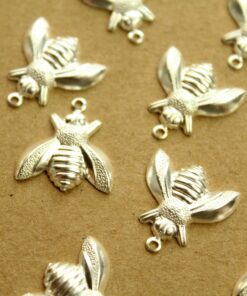 5 pc. Large Silver Plated Brass Bee Charms: 17mm by 17.5mm - made in USA | SI-401