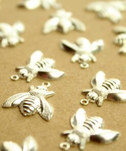 5 pc. Large Silver Plated Brass Bee Charms: 17mm by 17.5mm - made in USA | SI-401