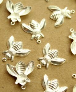 5 pc. Large Silver Plated Brass Bee Charms: 17mm by 17.5mm - made in USA | SI-401