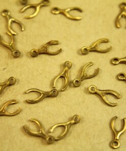 12pc. Tiny Raw Brass Wishbones with Loop: 9.5mm by 5mm - made in USA | RB-365