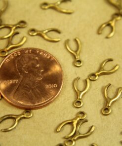 12pc. Tiny Raw Brass Wishbones with Loop: 9.5mm by 5mm - made in USA | RB-365