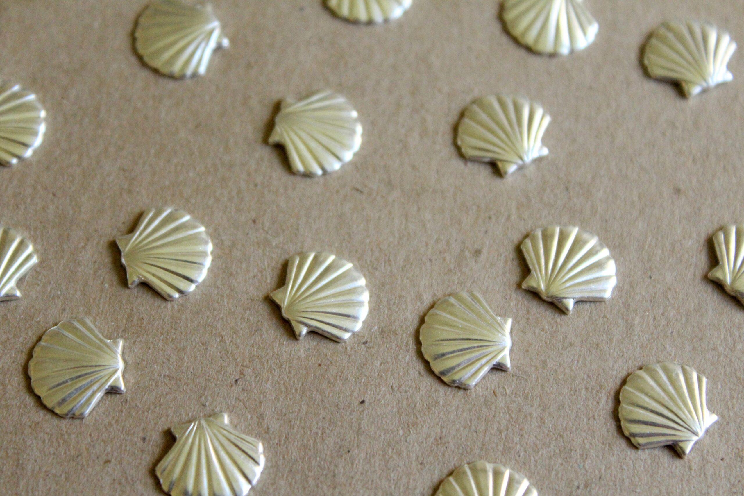 12 pc. Small Silver Plated Brass Seashells Shells: 10mm by 11.5mm - made in USA | SI-038
