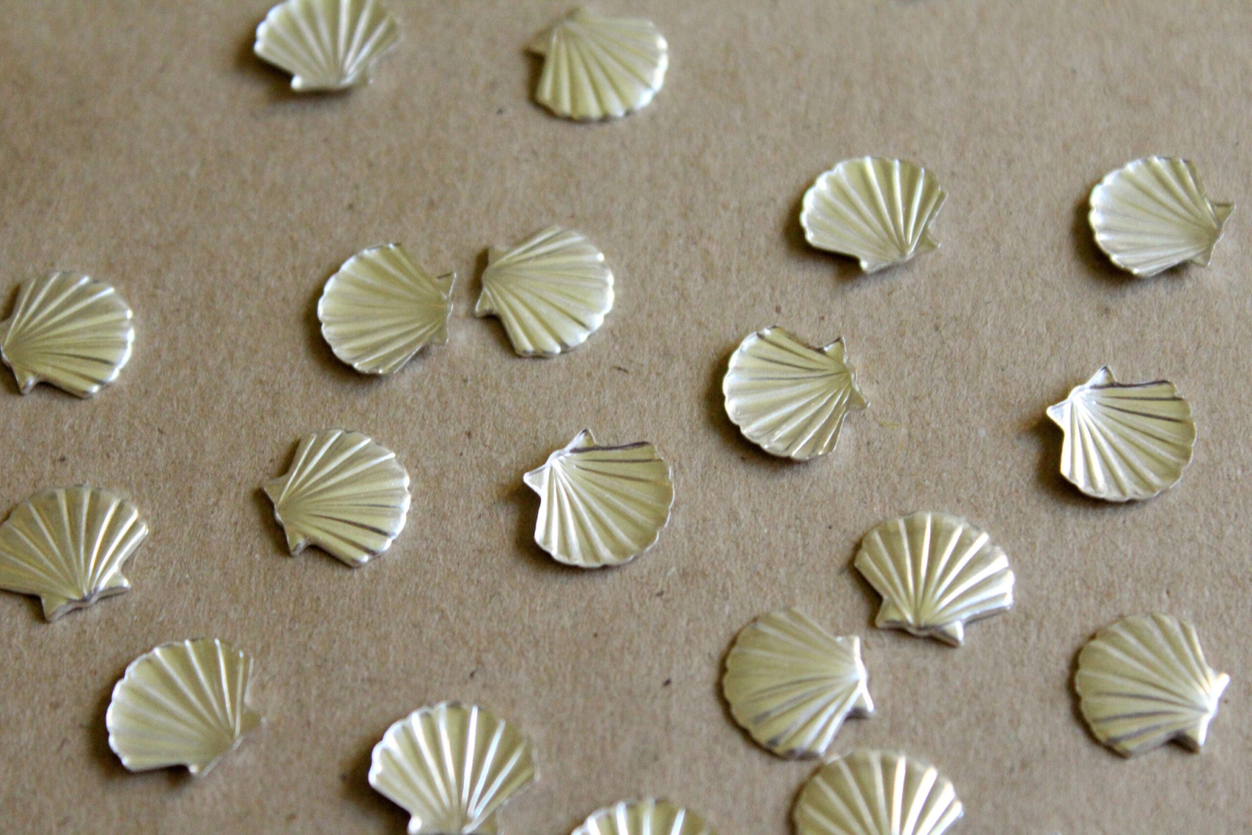 12 pc. Small Silver Plated Brass Seashells Shells: 10mm by 11.5mm - made in USA | SI-038