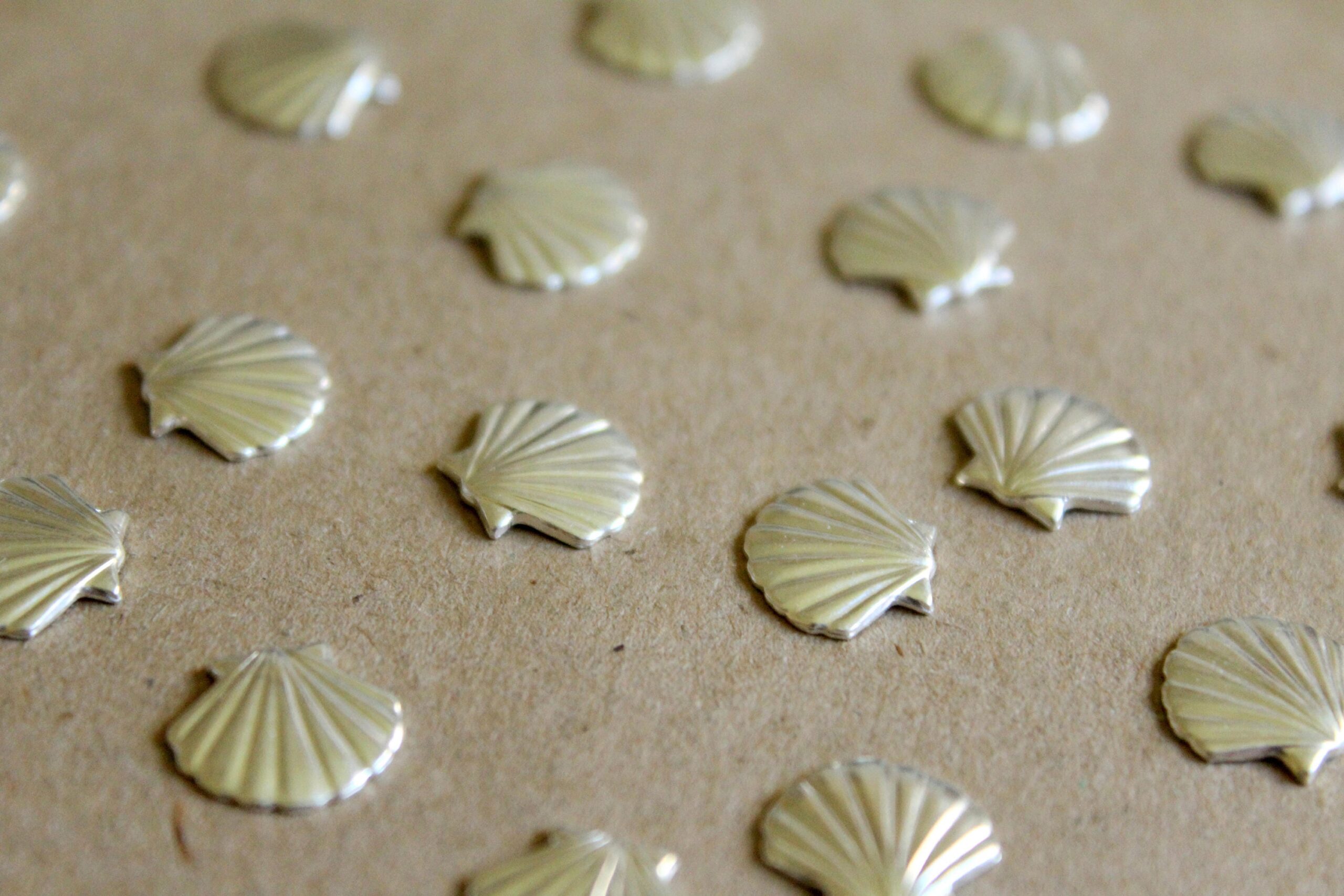 12 pc. Small Silver Plated Brass Seashells Shells: 10mm by 11.5mm - made in USA | SI-038