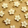 6 pc. White and Gold Enameled Hibiscus Flower Charms, 14.5mm x 12mm | MIS-140*