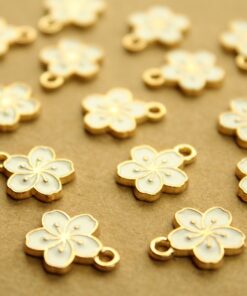 6 pc. White and Gold Enameled Hibiscus Flower Charms, 14.5mm x 12mm | MIS-140*