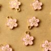 6 pc. Pink and Gold Enameled Hibiscus Flower Charms, 14.5mm x 12mm | MIS-460