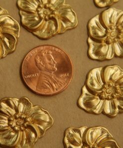 4 pc. Raw Brass Poppy Stampings: 21mm by 16mm - made in USA | RB-418