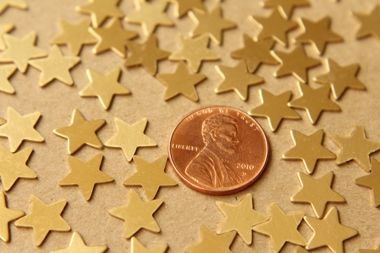16 pc. Small Raw Brass Stars: 10mm by 10mm - made in USA | RB-619