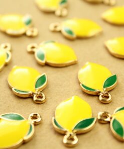 8 pc. Lemon Enameled Charms, 20.5mm x 13.5mm, Fruit Pendant, Gold Fruity Citrus Summer Spring Treat | MIS-179*