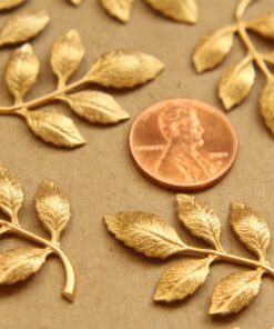 2 pc. Raw Brass Leafy Branch Stamping, 36mm by 27mm - made in USA | RB-682