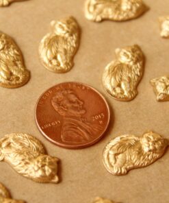 8 pc. Raw Brass Furry Cat Stampings: 12mm by 17mm - made in USA | RB-765