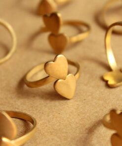 2 pc. Raw Brass Adjustable Rings with Heart-shaped Pads | RB-842
