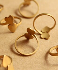 2 pc. Raw Brass Adjustable Rings with Heart-shaped Pads | RB-842