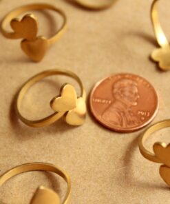 2 pc. Raw Brass Adjustable Rings with Heart-shaped Pads | RB-842