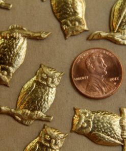 1 pc. Raw Brass Perched Owls: 27mm by 21mm - made in USA | RB-403