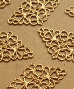 3 pc. Raw Brass Diamond-Shaped Filigree, 44mm by 26mm - made in USA | RB-681