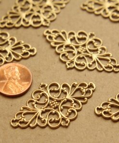 3 pc. Raw Brass Diamond-Shaped Filigree, 44mm by 26mm - made in USA | RB-681