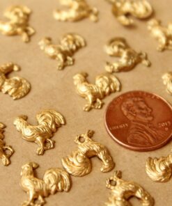 6 pc. Raw Brass Rooster Stampings: 13mm by 13mm - made in USA | RB-764
