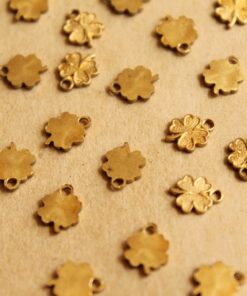 10 pc. Tiny Raw Brass Four Leaf Clover Charms: 9mm by 7mm - made in USA | RB-809