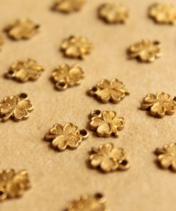 10 pc. Tiny Raw Brass Four Leaf Clover Charms: 9mm by 7mm - made in USA | RB-809
