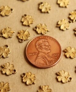 10 pc. Tiny Raw Brass Four Leaf Clover Charms: 9mm by 7mm - made in USA | RB-809