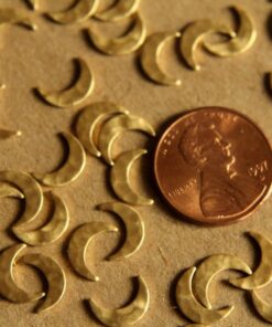 12 pc. Raw Brass Hammered Moon: 9mm by 6mm - made in USA | RB-010