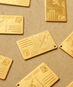 4 pc. Raw Brass Postcard Charms with One Hole: 26mm by 16mm - made in USA | RB-574