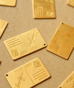 4 pc. Raw Brass Postcard Charms with One Hole: 26mm by 16mm - made in USA | RB-574