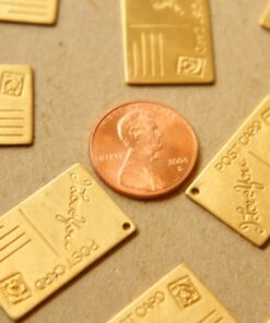 4 pc. Raw Brass Postcard Charms with One Hole: 26mm by 16mm - made in USA | RB-574