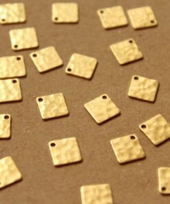 4 pc. Raw Brass Hammered Square Charms: 7.5mm by 7.5mm - made in USA | RB-946