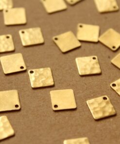 4 pc. Raw Brass Hammered Square Charms: 7.5mm by 7.5mm - made in USA | RB-946