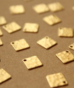 4 pc. Raw Brass Hammered Square Charms: 7.5mm by 7.5mm - made in USA | RB-946