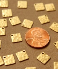 4 pc. Raw Brass Hammered Square Charms: 7.5mm by 7.5mm - made in USA | RB-946