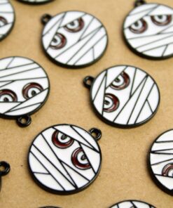 5 pc. Halloween Mummy Face Charms, 23mm x 20mm Black White Monster Mummy Egyptian Wrapped Bandage | MIS-180*