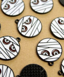 5 pc. Halloween Mummy Face Charms, 23mm x 20mm Black White Monster Mummy Egyptian Wrapped Bandage | MIS-180*