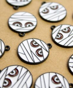 5 pc. Halloween Mummy Face Charms, 23mm x 20mm Black White Monster Mummy Egyptian Wrapped Bandage | MIS-180*