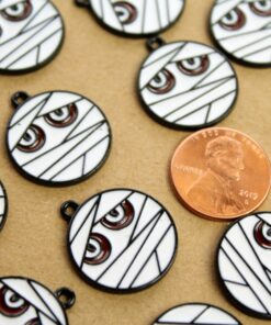 5 pc. Halloween Mummy Face Charms, 23mm x 20mm Black White Monster Mummy Egyptian Wrapped Bandage | MIS-180*