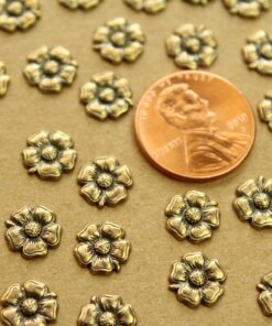 10 pc. Small Raw Brass Five Petal Flower: 9mm - made in USA Garden Spring Summer Flowers | AB-293