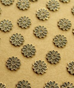8 pc. Tiny Antique Brass Plated Flower Stampings: 9mm diameter - made in USA | AB-289
