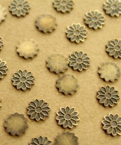 8 pc. Tiny Antique Brass Plated Flower Stampings: 9mm diameter - made in USA | AB-289