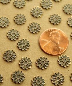8 pc. Tiny Antique Brass Plated Flower Stampings: 9mm diameter - made in USA | AB-289