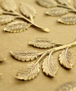 2 pc. Antique Brass Plated Leafy Branch Stamping, 50mm by 32mm - made in USA | AB-298