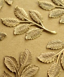 2 pc. Antique Brass Plated Leafy Branch Stamping, 50mm by 32mm - made in USA | AB-298